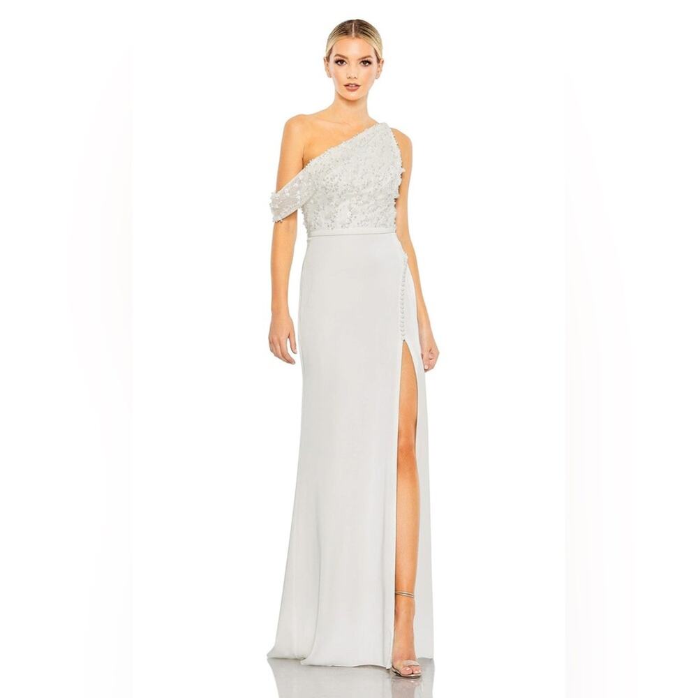 NWT Mac Duggal Ivory Drop Shoulder Beaded Formal Wedding Dress Size 10